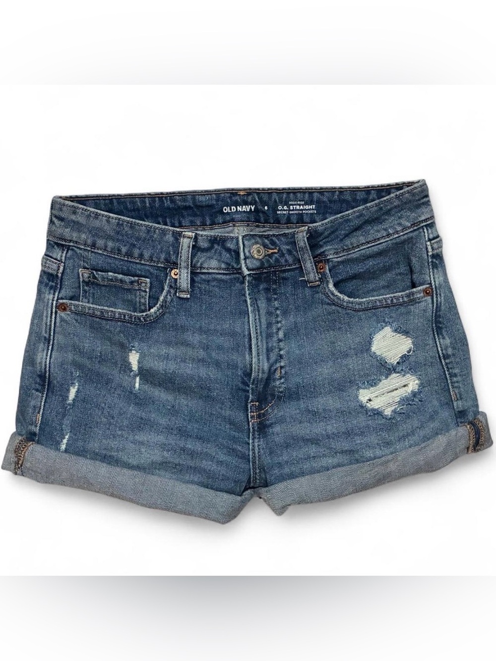 Old Navy Dark Blue Distressed Rolled-Hem Denim Shorts